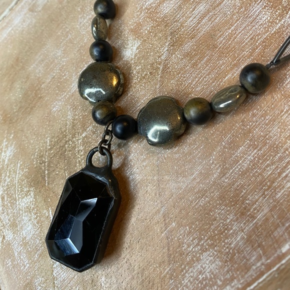 LOYAL MUSE Jewelry - LOYAL MUSE Hematite & Natural Obsidian Black Crystal Chandelier Pendant Rustic